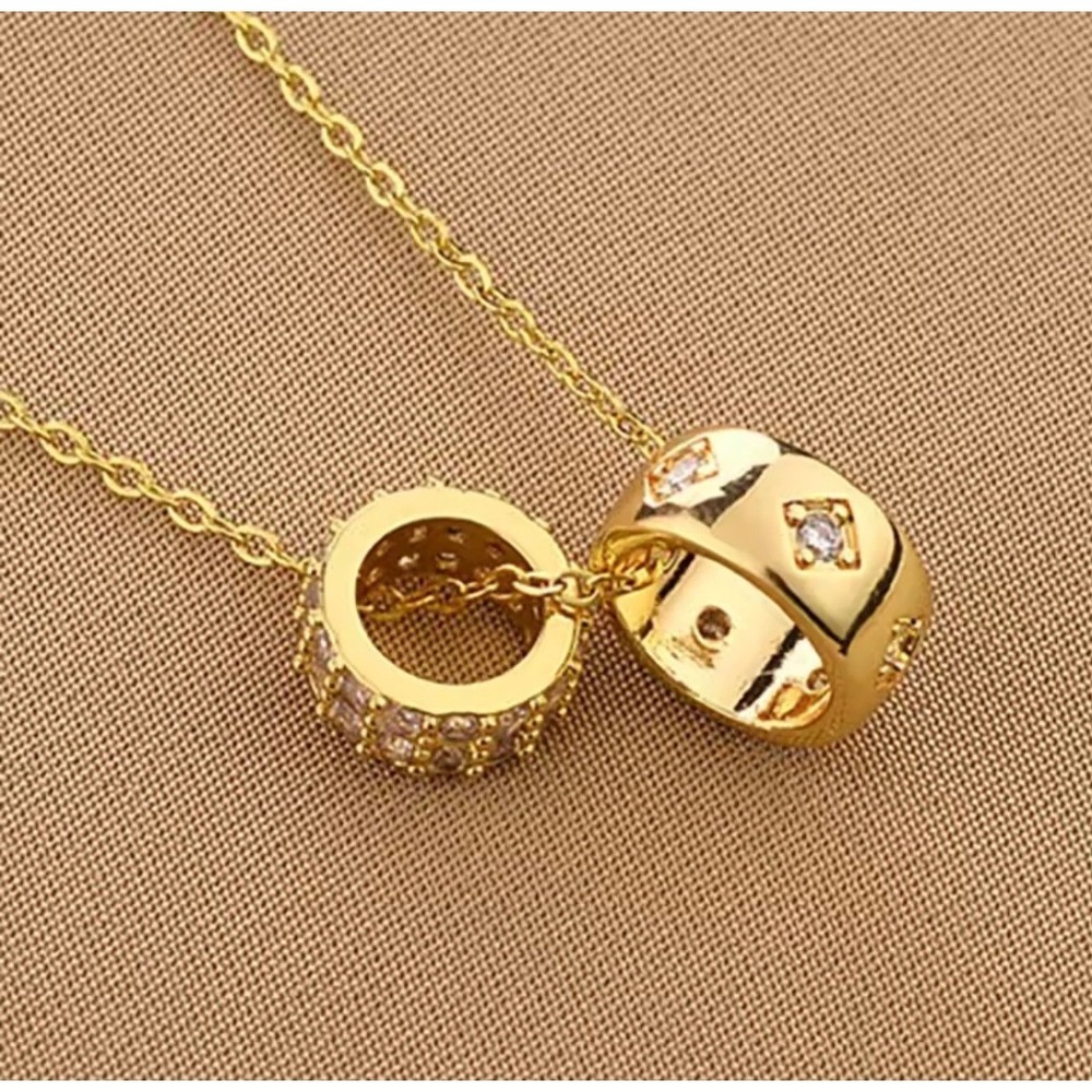 14k Gold Plated Interlocking Ring Pendant Necklace 18-20 inch water resistant